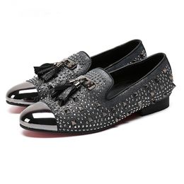 New Men Loafers Sliver Toe Crystal Rhinestone Men Leather Dress Shoes Men Wedding Dress Shoes Men's Flats, Big Size US46