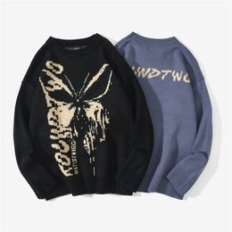 Hip Hop Knitwear Mens Haruku Fashion Butterfly Male Loose Tops Casual Streetwear Pullover Sweaters 201130
