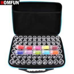 HOMFUN 60 Bottles Diamond Painting Box Tool Container Storage Box Carry Case Holder Hand Bag Zipper Design Shockproof Durable 201202