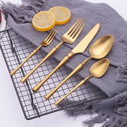 New Gold Cutlery Knives Sets Spoons Forks and Knives 304 Stainless Steel Western Kitchen Food Tableware Dinner Set 201116