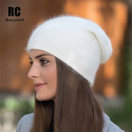 [Rancyword] High Quality Winter Hats For Women Cashmere Beanies Ladise Knitted Wool Skullies Cap Angora Pompom Gorros RC1226 Y201024