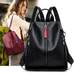 Women Backpacks High Quality Durable Genuine Sheepskin Leather Anti Theft Female Packback Casual Ladies Travel Back Bag Mochilas Q1113