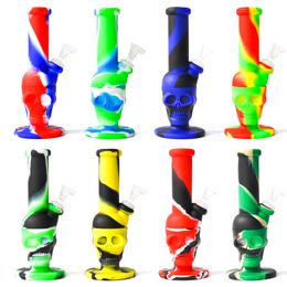 Silicone Smoking Pipe Hookahs Glass Bongs 8.0inch height two parts skull water pipe dab oil rig