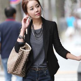 S-3XL Slim Women Spring Suit Jacket For Female Solid Colour Work Office Lady Black None Button Business Notched Coat Plus size1