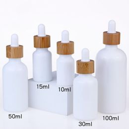 Top Quality White Porcelain Eye Dropper Bottles 10ML-100ML Essential Oil Perfume Pipette Vials for Skin Care Cosmetics with Bamboo Cap