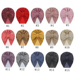 Baby Hat Cotton Newborn Cap Top Bow Knot Infant Turban Soft Baby Beanie Photography Props Winter Accessories 15 Colours DW6256