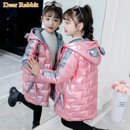 2020 New Fashion Children Winter Clothing Girl Clothes Warm Hooded long down cotton Glossy Jacket Coats For Kids Outerwear parka LJ201125