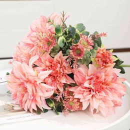 Gifts for women Luxury large Dahlia bouquet silk Artificial flowers flores for wedding decoration mariage babyshower white fake Flower