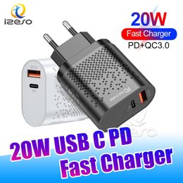 QC3.0 PD Fast Charger 20W Type C USB Quick Charging Adapter Dual Ports Phone Wall Chargers for iPhone 12 Pro Max izeso