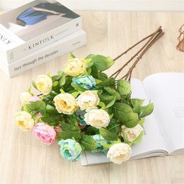 Fake Peony (5 Heads/Piece) 24.8" Length Simulation Oil Painting Peonia Green Leaf for Wedding Home Decorative Artificial Flowers