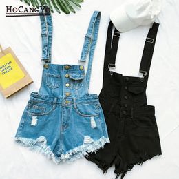 HCYO Short Rompers Womens Jumpsuit Denim Overalls for Women Rompers Plus Size Hole Playsuits and Jumpsuits for Girls Overalls T200704