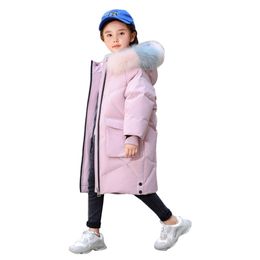 girl down jacket with fur high quality winter colorful real fur super warm thick kids winter coat Minus 50 degrees parka LJ201125