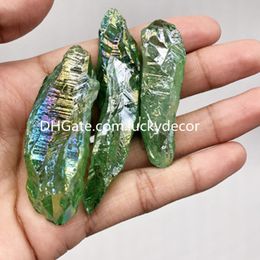 20PCS Blue/Green/Red White/Rainbow Aura Titanium Coated Irregular Natural Rock Quartz Crystal Point Sparkly Display Druzy Rough Mineral Gems