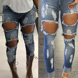 Jeans Woman Denim Pants Strech Hole Women's Jeans Ripped Pencil High Waist Slim Pencil Trousers Plus Size Rock Jeans 201106