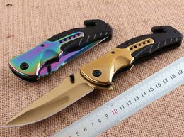 1Pcs New Arrival 2 Style F90 AUTO Flipper Folding Knife 440C Titatnium Coated Drop Point Blade EDC Pocket Knives With Retail box