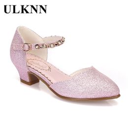 ULKNN Princess Girls Sandals Kids Shoes For Dress Little High Heel Glitter Summer Party Wedding Sandal Children Shoe 220225