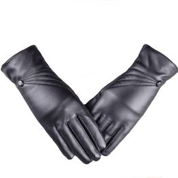 Wholesale-Clothes Luxurious Women Girls 2019 Winter Super Warm Leather Cashmere lady Fashion Black Driving gloves