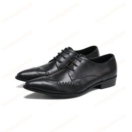 Classic Solid Party Men Oxford Shoes Real Leather Wedding Business Formal Shoes Male Lace Up Dress Brogue Shoes