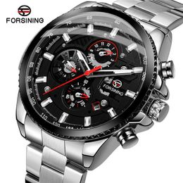 FORSINING Men Wristwatch Sport Automatic Mechanical Male Clock Top Steel Skeleton Waterproof Man Watch 033