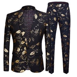 Men Shawl Lapel Blazer Designs Plus Size Black Velvet Gold Flowers Sequins Suit Jacket DJ Club Stage Singer Clothes 220310