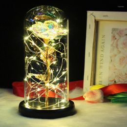 Beauty Gold Foil Rose Flower In Glass Dome With LED Light String The Best Gift For Anniversary Valentine\'s Day1