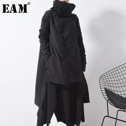 [EAM] Irregular Big Size Cotton-padded Coat Long Sleeve Loose Fit Women Parkas Fashion Tide New Autumn Winter YA77101 201019