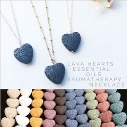 Fashion Natural Vocanic Rock Heart Pendant Necklace Essential Oil Diffuser Aromatherapy Hearts Love Lava Stone Necklaces for Women