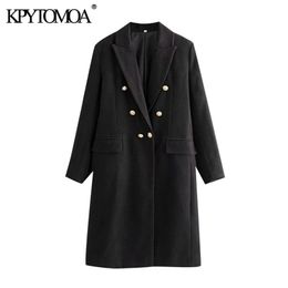 KPYTOMOA Women Fashion With Metal Buttons Woollen Coat Vintage Long Sleeve Back Vents Female Outerwear Chic Tops 201218