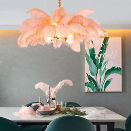 Nordic Light Luxury Chandeliers Creative Clothing Ctore G9 All Copper LED Hanging Lamp Romantic Princess Bedroom Ostrich Feather