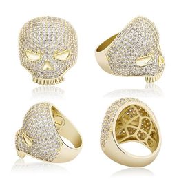 18K Gold Plated Big Size Skull Rings Iced Out Zircon Gold Silver Plated Luxury Diamond Rings