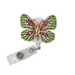 New Arrival Key Rings Rhinestone Crystal Butterfly Animal Nurse Retractable Working ID Badge Holder Reel