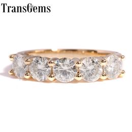 Transgems Solid 14K 585 Yellow Gold 1.25CTW 4mm F Colour Moissanite Diamond Half Eternity Wedding Band Rings for Women Jewellery Y200620