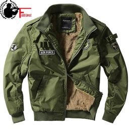 Bomber Jacket Ma1 Air Force Pilot Casual New Arrival Military Style Men Thick Fleece Velvet Coat Winter Male Green Blue Khaki 201218