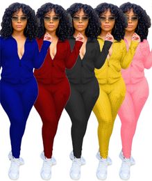 Women jogging suit fall winter tracksuits long sleeve jacket+pants solid color two piece set casual plus size 2XL outfits sweatsuits 4204