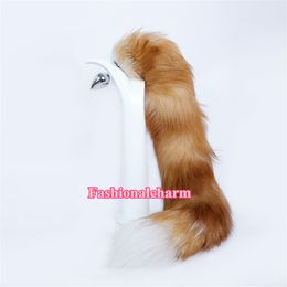 70cm/27.5" - Real Genuine Crystal Fox Fur Tail Plug Metal Stainless Anal Butt Plug Insert Sexy Stopper Cosplay Toy