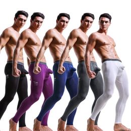 New Long Johns Men Thermal Underwear Male Underpants Leggings Stripe Print Open Tights Compression Sweat Pants Solid 201023