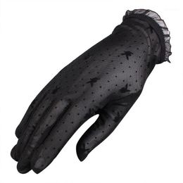 Five Fingers Gloves Summer Sexy Lace Sunscreen Hollow High Elasticity Mesh Breathable Short Black Elegant Thin Soft Female Drive Dot Gloves1