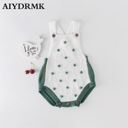 Newborn Fall Pompom Knitted Clothes Cotton Backless Girls Boy Romper Infant Baby Jumpsuit For Girl Overall 201028
