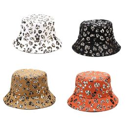 Autumn Winter Leopard Bucket Hats Women Cow Pattern Panama Hat Warm Woollen Stripe Fisherman Cap Windproof Flat Top Basin Hats