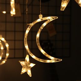 Battery Operated LED Star Moon Fairy Curtain String Lights Christmas Garland Outdoor For Home Wedding Party Garden Window Decor 201203