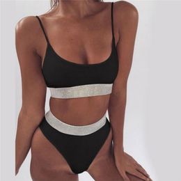 Ladies' solid color split suit Padded Bra Beach backless sexy Set off-shoulder Sexy Womens High Waist Bandage Swimwear 40ja25 Y200708