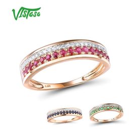 VISTOSO 14K Rose Gold Rings For Lady Genuine Shiny Diamond Fancy Ruby Sapphire Emerald Engagement Anniversary Chic Fine Jewellery Y200321