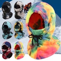 Tie Dye Design Winter Warm Mountaineering Cap Men Women Thermal Fleece Balaclava Hat Hooded Neck Warmer Ski Scarves