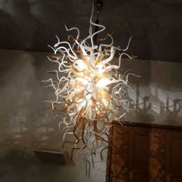 Honey and Milk Color Hanging Pendant Lamp Beautiful LED Hand Blown Glass Chandelier Lighting for Office Living Room Dining Room 40 or 48 Inches