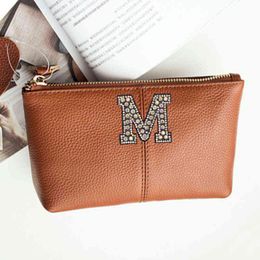 Nxy Cosmetic Bags Women s Cowhide Leather Coin Purse Zipper Wallets Makeup Portable Travel Organizer Card Key Case 220303