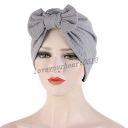 Detachable Big Bowknot Stretch Turban Hat Women Muslim Candy Color Bonnet Hijab Scarf India Head Wraps Headwear