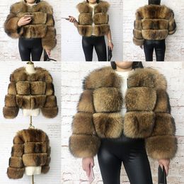 New Style Real 100% Natural Raccoon Coat, High-Quality Vest. Beautiful Female Fur Jacket. Leather Coat. 201103