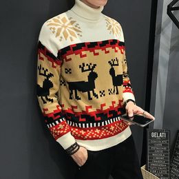 Autumn Fashion Sweater Men Sika Deer Pattern Retro Sweater Men Female Casual Knitted Pullovers Christmas Gift Male Pull Sweter 201203