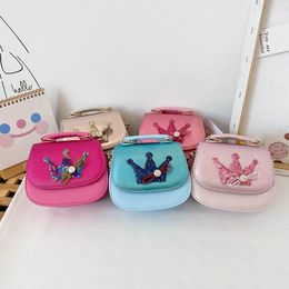 Girl Satchel Bag Sequins Cute Princess Pearl Messenger Bag For Baby Girls Crown Purse Handbag Children Sequin Shoulder Bags