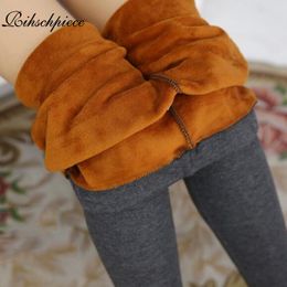 Rihschpiece Winter Plus Size Velvet Leggings Women Pants High Waist Fleece Jeggings Thick Legging Push Up Trousers LJ201104